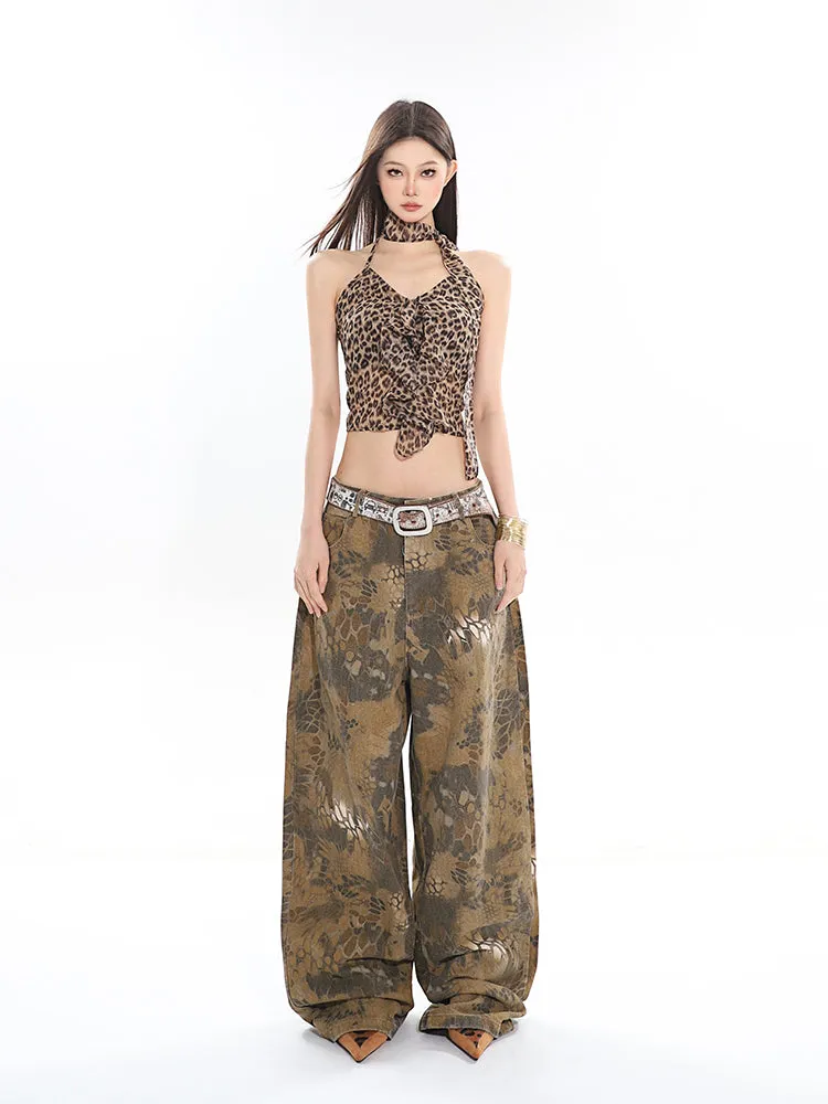 【24s April.】Retro Distressed Camouflage Casual Pants