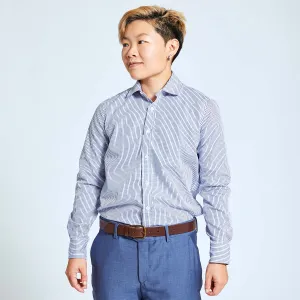 Addams Navy Grid Check Easy-Care Dress Shirt