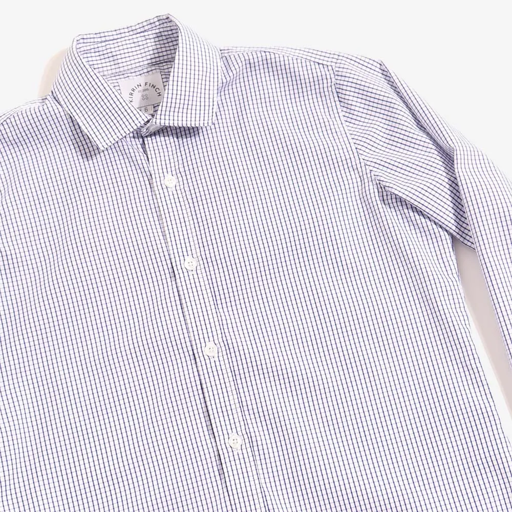 Addams Navy Grid Check Easy-Care Dress Shirt