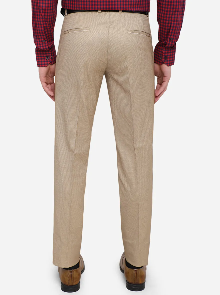 Beige Solid Super Slim Fit Formal Trouser | JB Studio