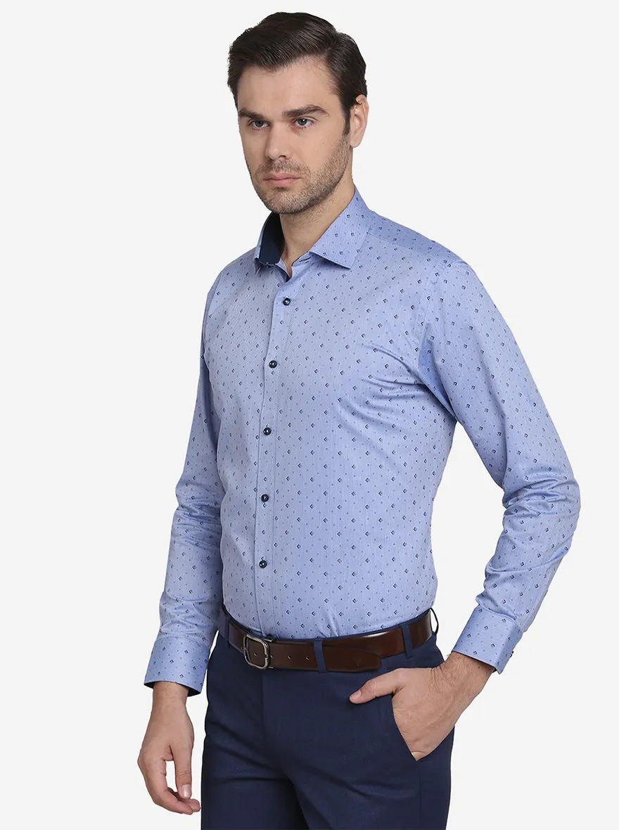 Blue Printed Slim Fit Party Wear Shirt  | Greenfibre