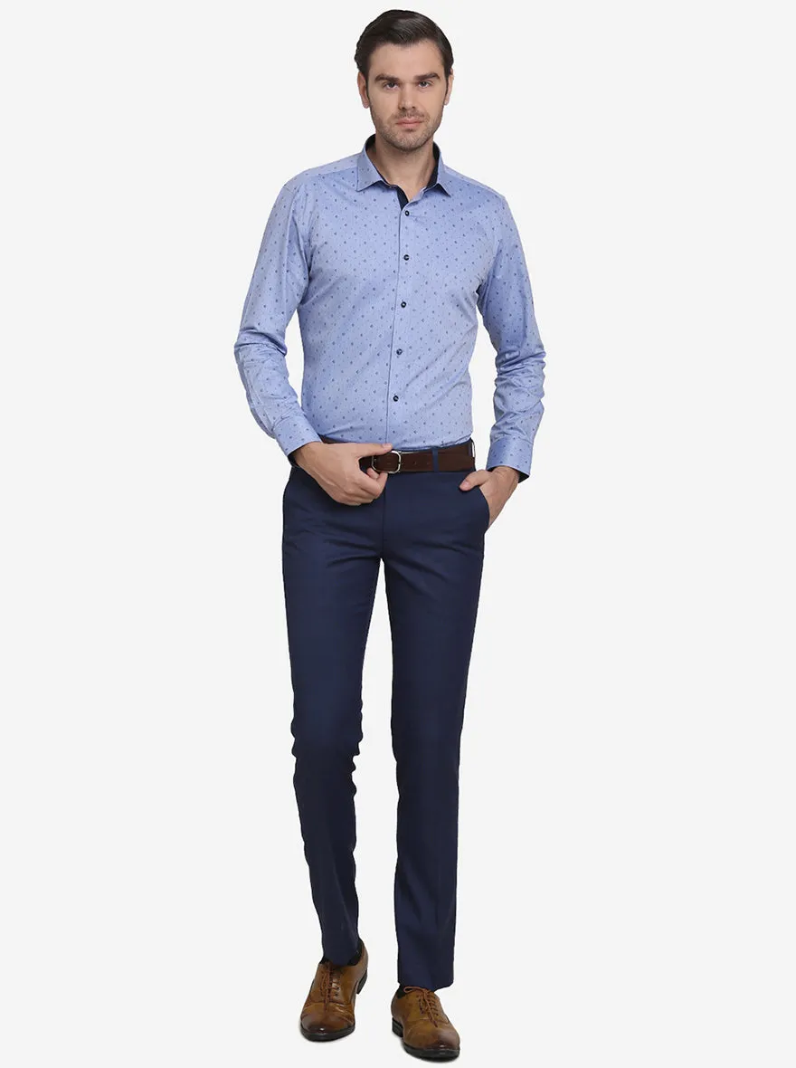 Blue Printed Slim Fit Party Wear Shirt  | Greenfibre