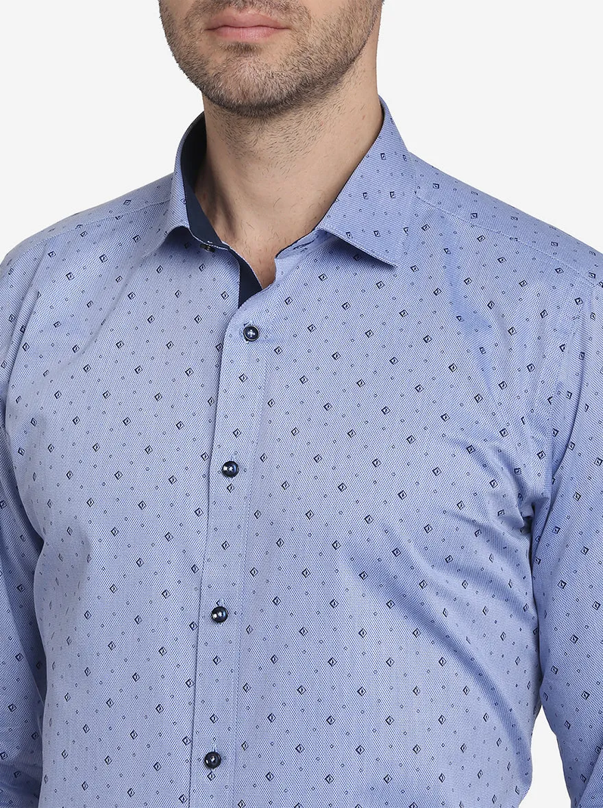 Blue Printed Slim Fit Party Wear Shirt  | Greenfibre