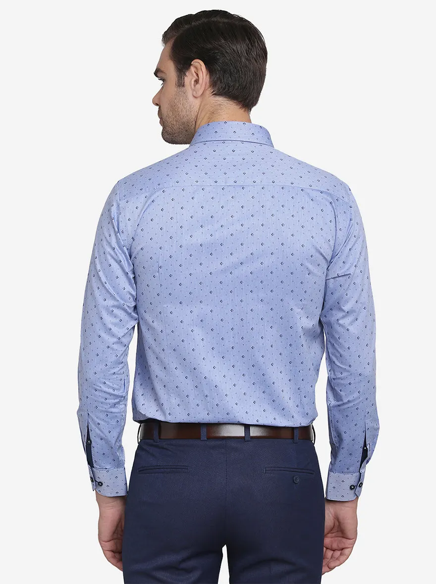 Blue Printed Slim Fit Party Wear Shirt  | Greenfibre