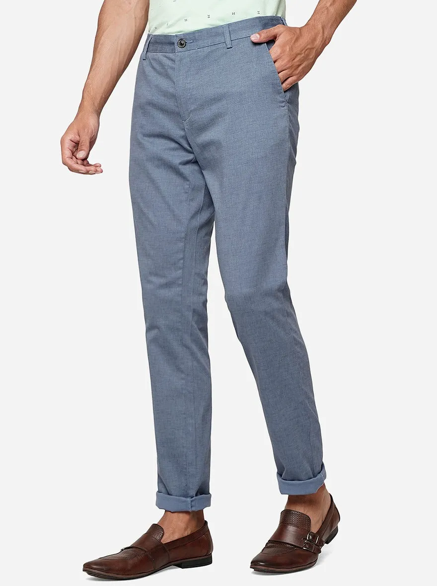 Blue Solid Uno Fit Casual Trouser | JadeBlue