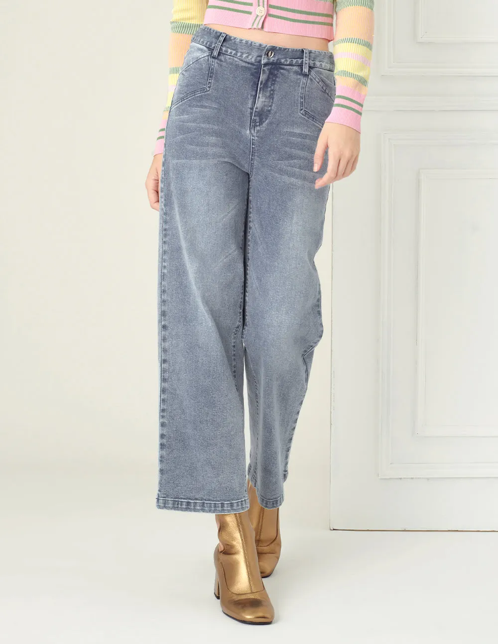 BORA AKSU Washed Light Blue Wide-Leg Fit Jeans