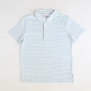 Boys Signature S/S Knit Polo - Light Blue & White Thin Stripe