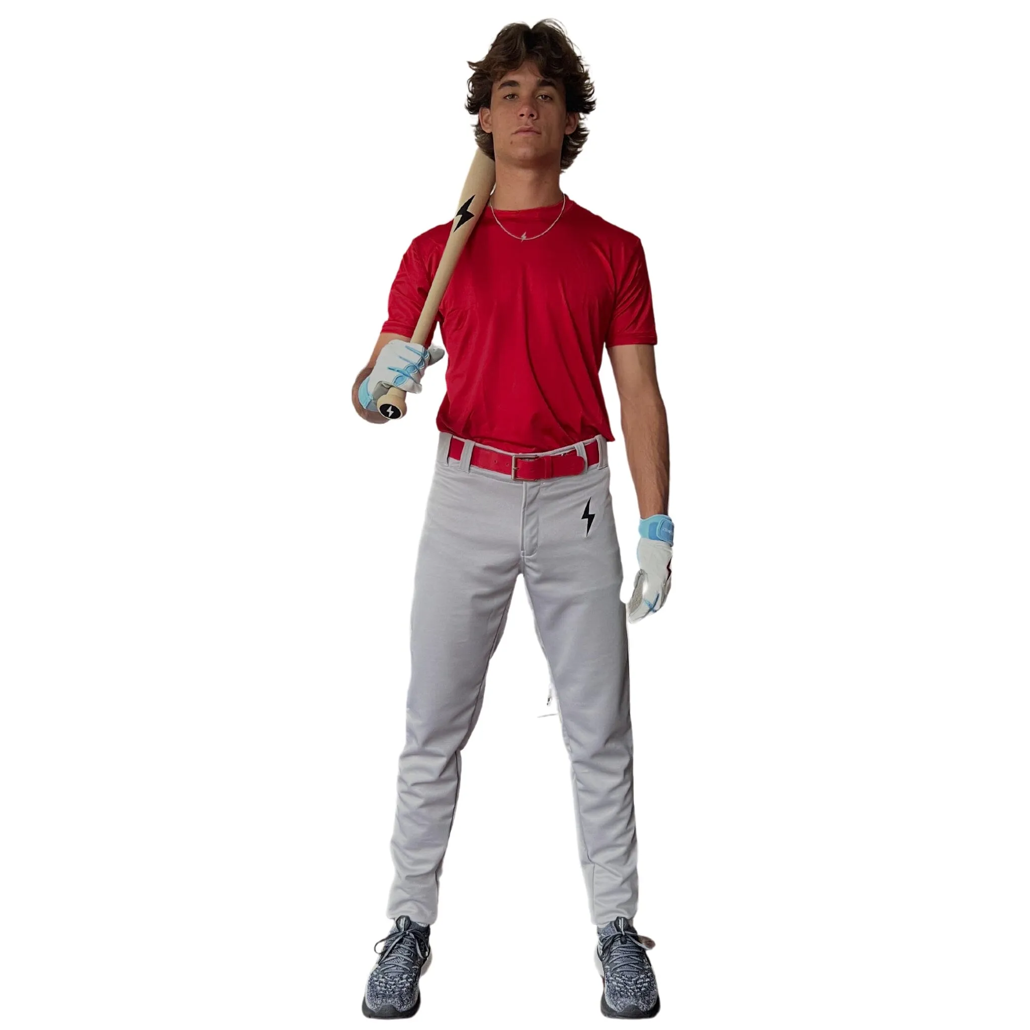 BRUCE BOLT Premium Pro Baseball Pant - GREY w/ Red Piping