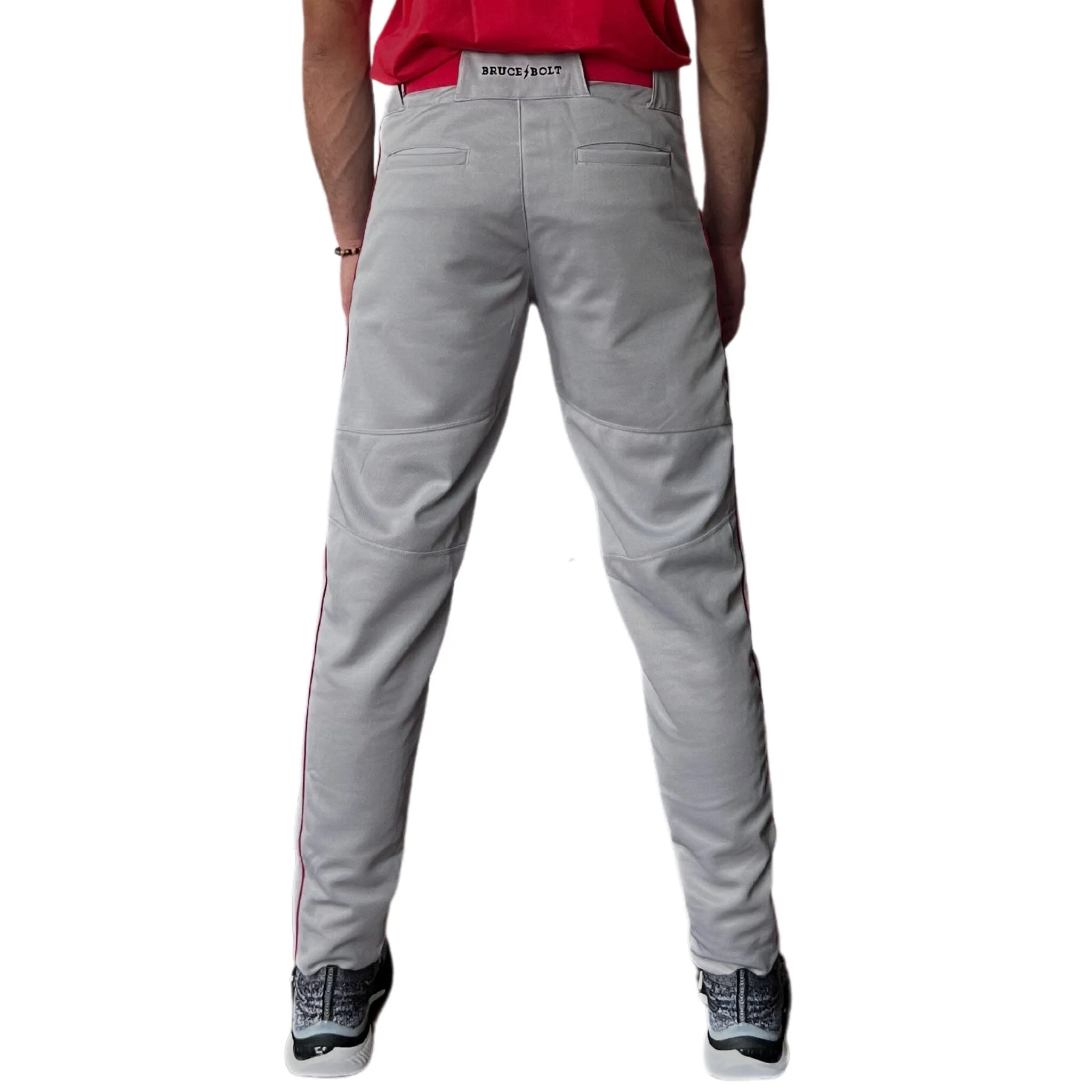 BRUCE BOLT Premium Pro Baseball Pant - GREY w/ Red Piping