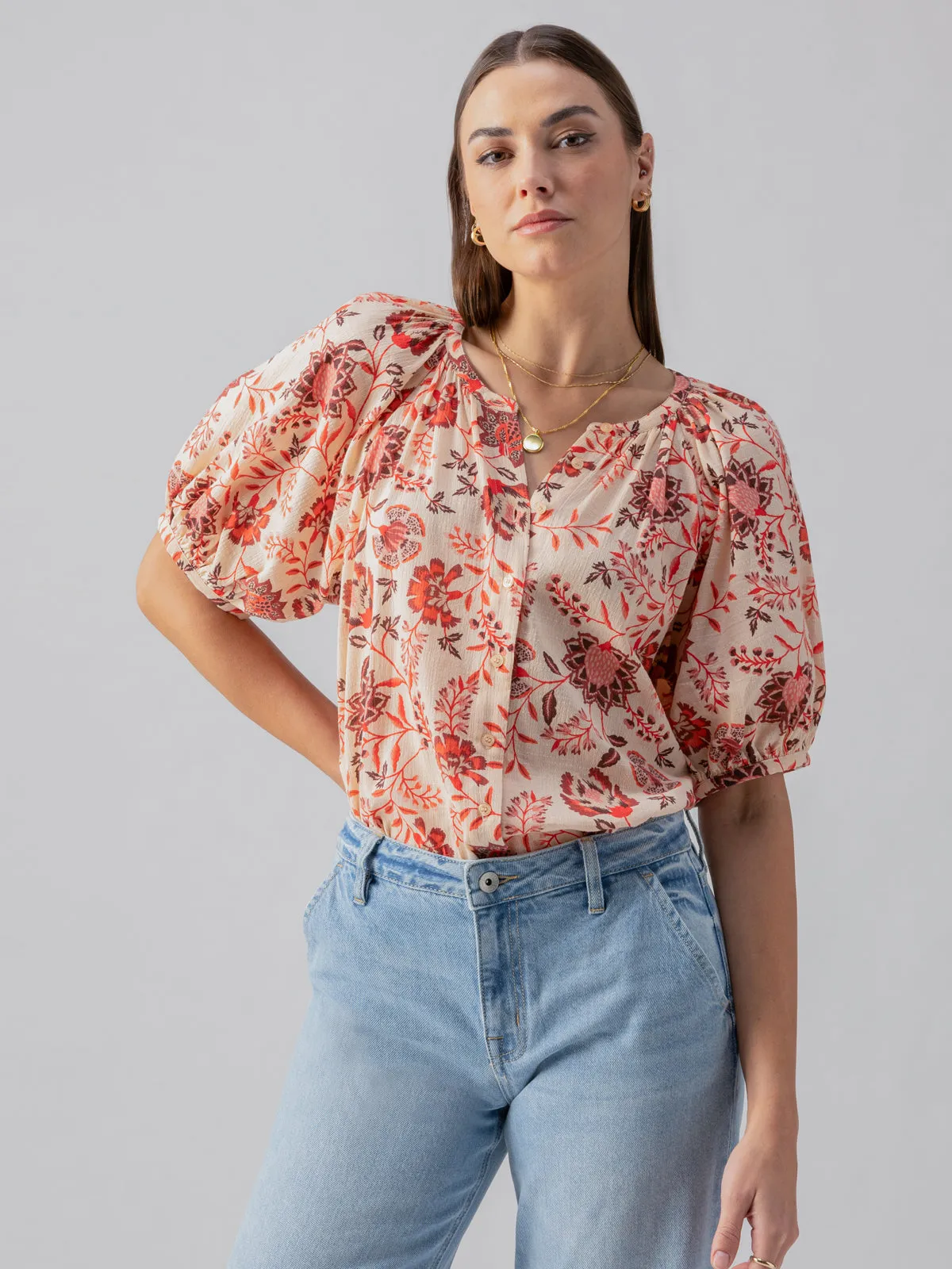 Bubble Sleeve Boho Blouse Pacific Light