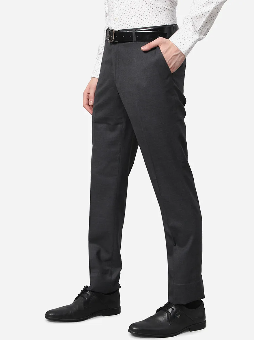 Charcoal Grey Solid Classic Fit Formal Trouser | JadeBlue