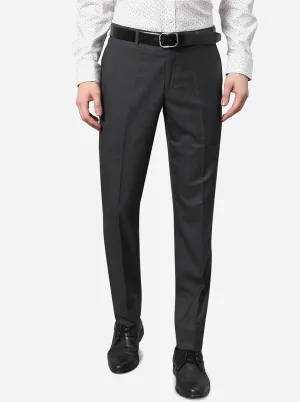 Charcoal Grey Solid Classic Fit Formal Trouser | JadeBlue