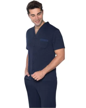 Comfortable and Stylish: Men's V-Neck Pajama Set with Front Buttons