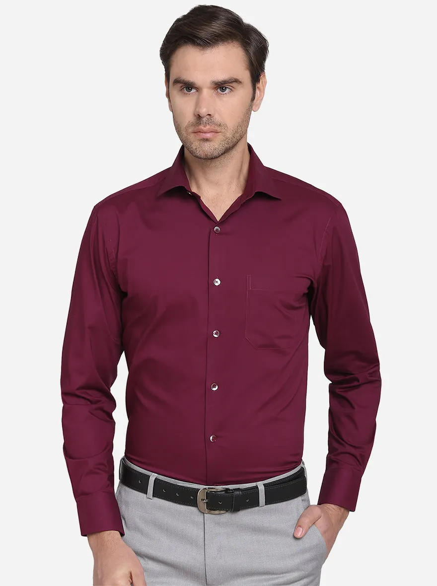 Crush Berry Red Solid Slim Fit Formal Shirt  | Metal