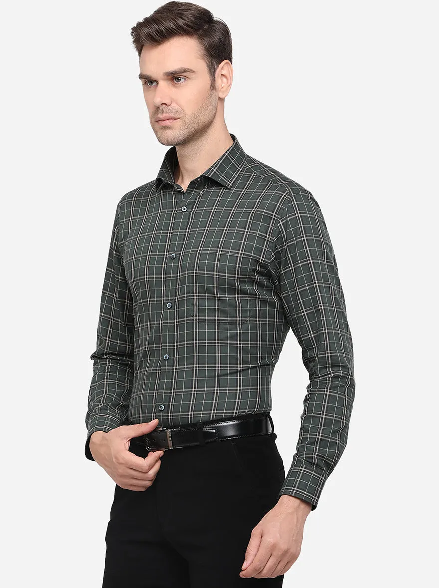 Dark Green Checked Slim Fit Formal Shirt | Greenfibre