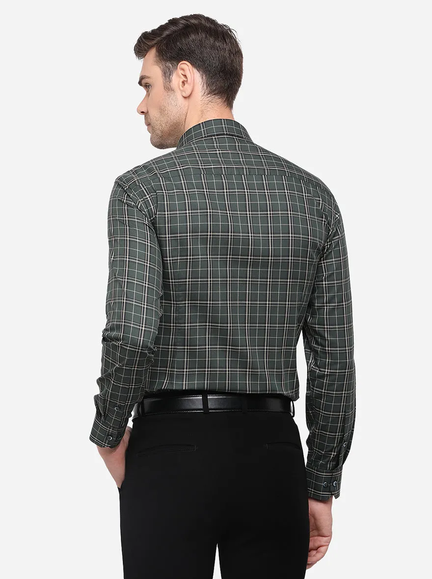 Dark Green Checked Slim Fit Formal Shirt | Greenfibre