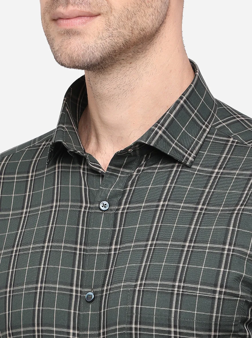 Dark Green Checked Slim Fit Formal Shirt | Greenfibre