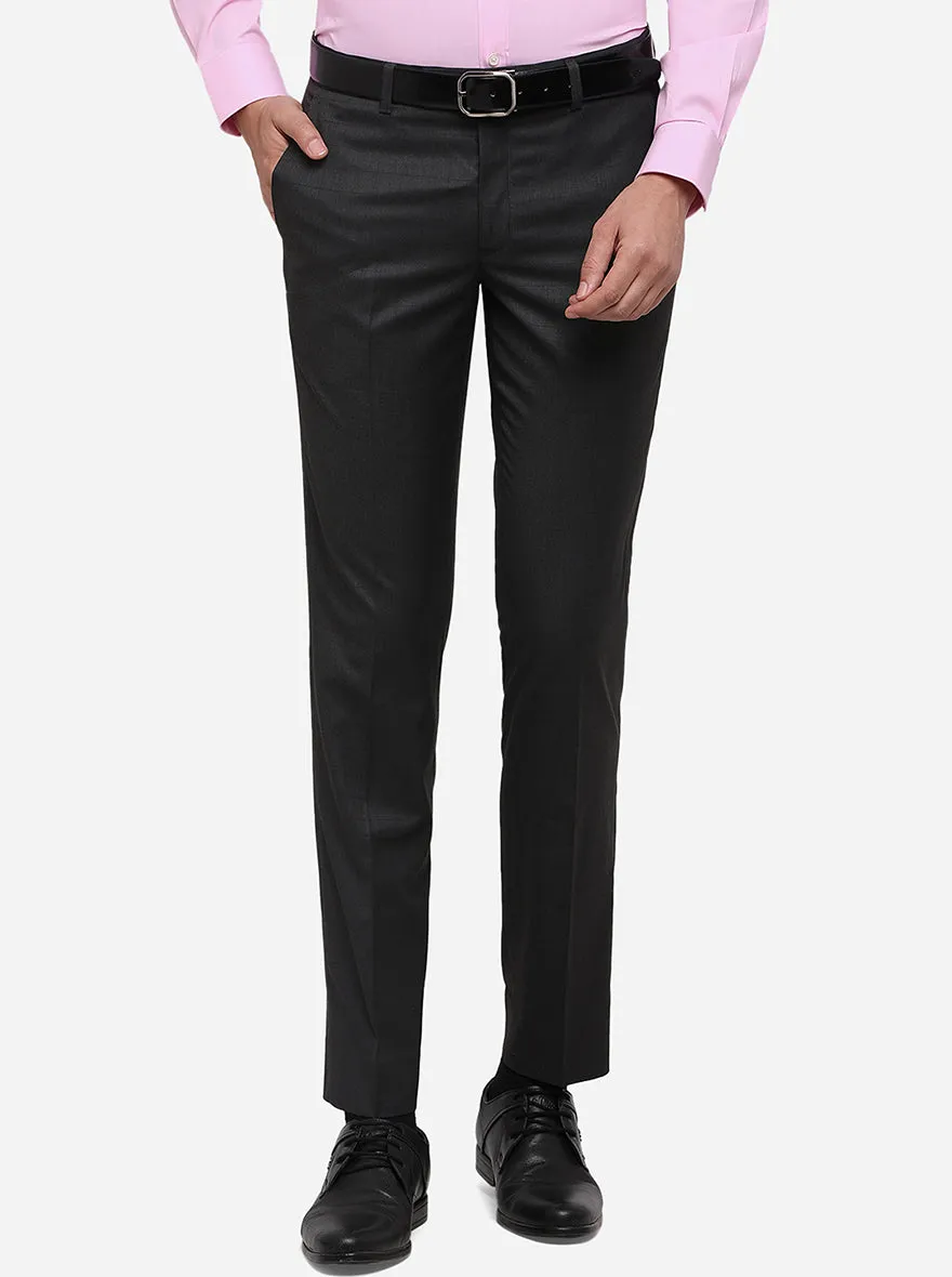 Dark Grey Checked Super Slim Fit Formal Trouser | JadeBlue