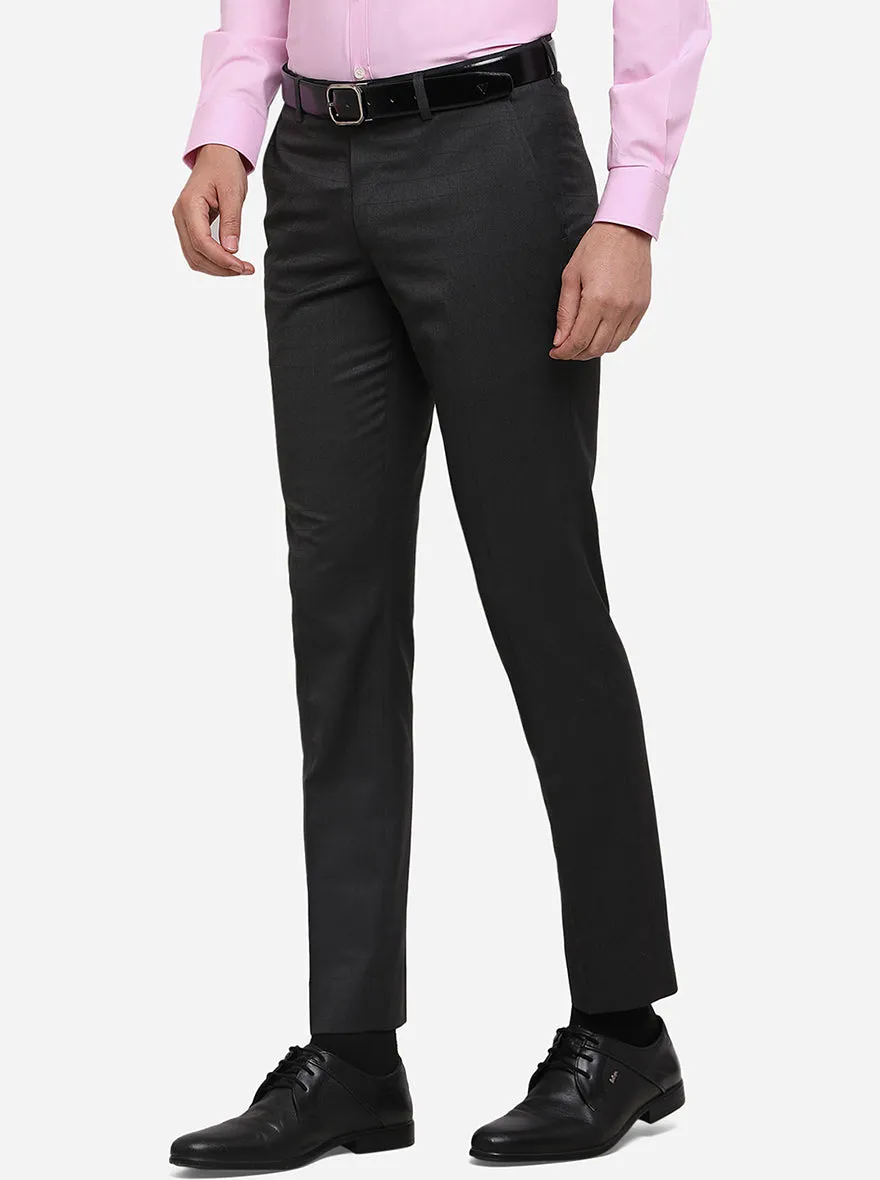 Dark Grey Checked Super Slim Fit Formal Trouser | JadeBlue