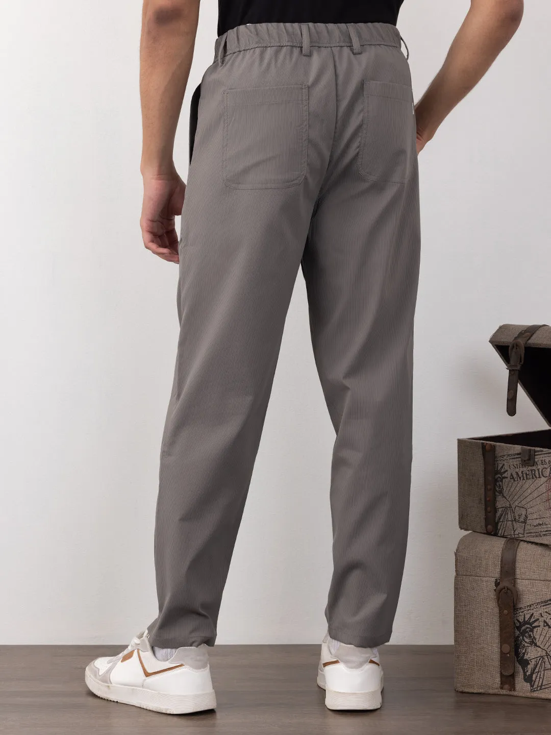 Dark Grey Plain Travel Pants