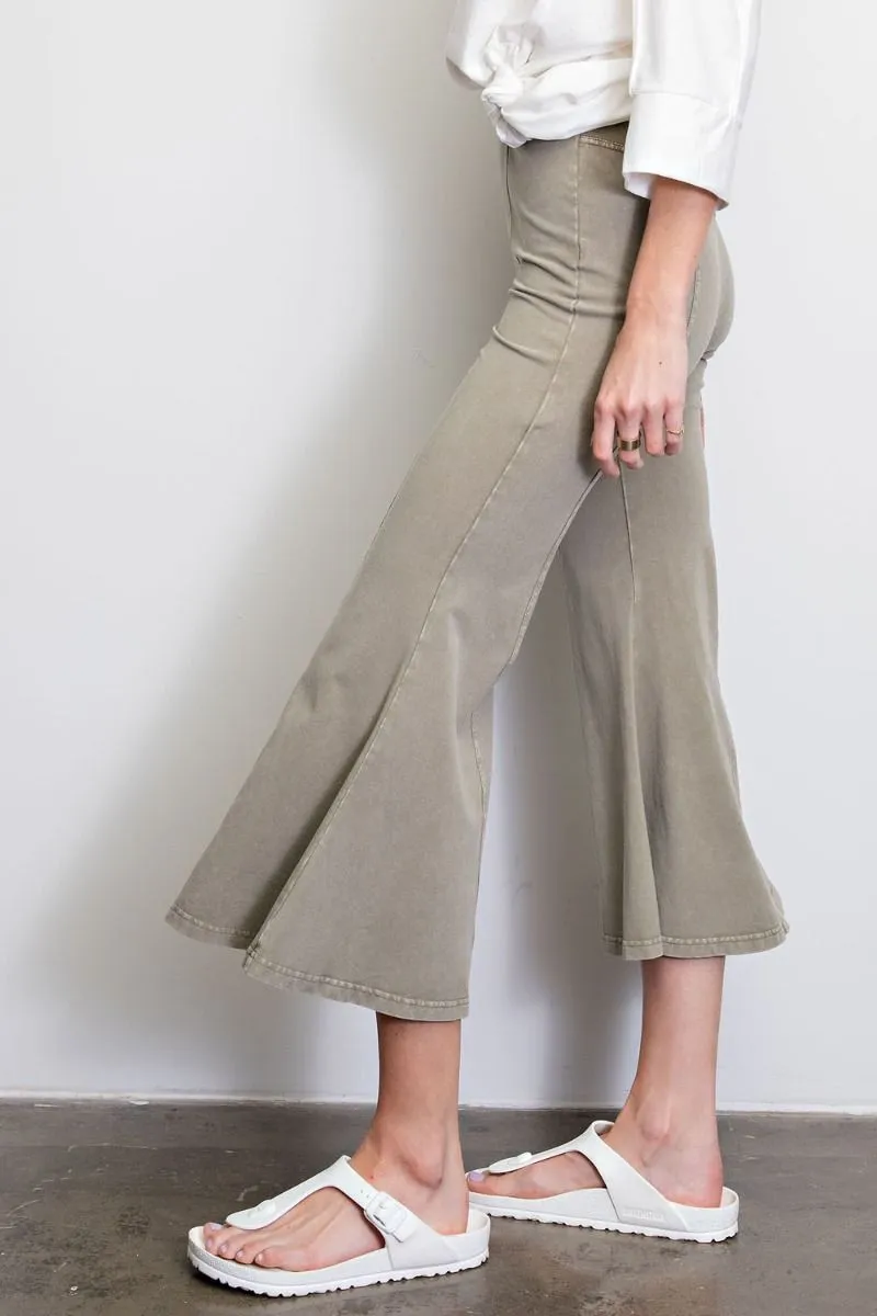 Easel Capri Mineral Wash Bell Pants - Sage Grey