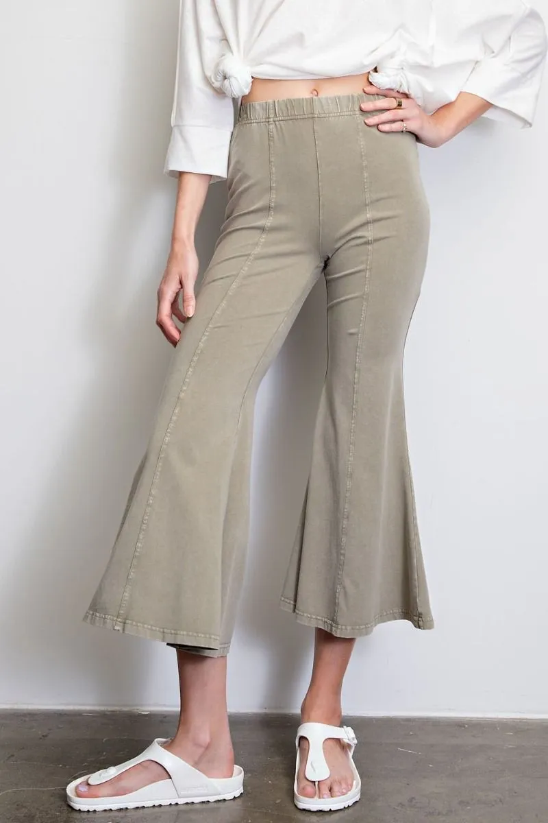 Easel Capri Mineral Wash Bell Pants - Sage Grey