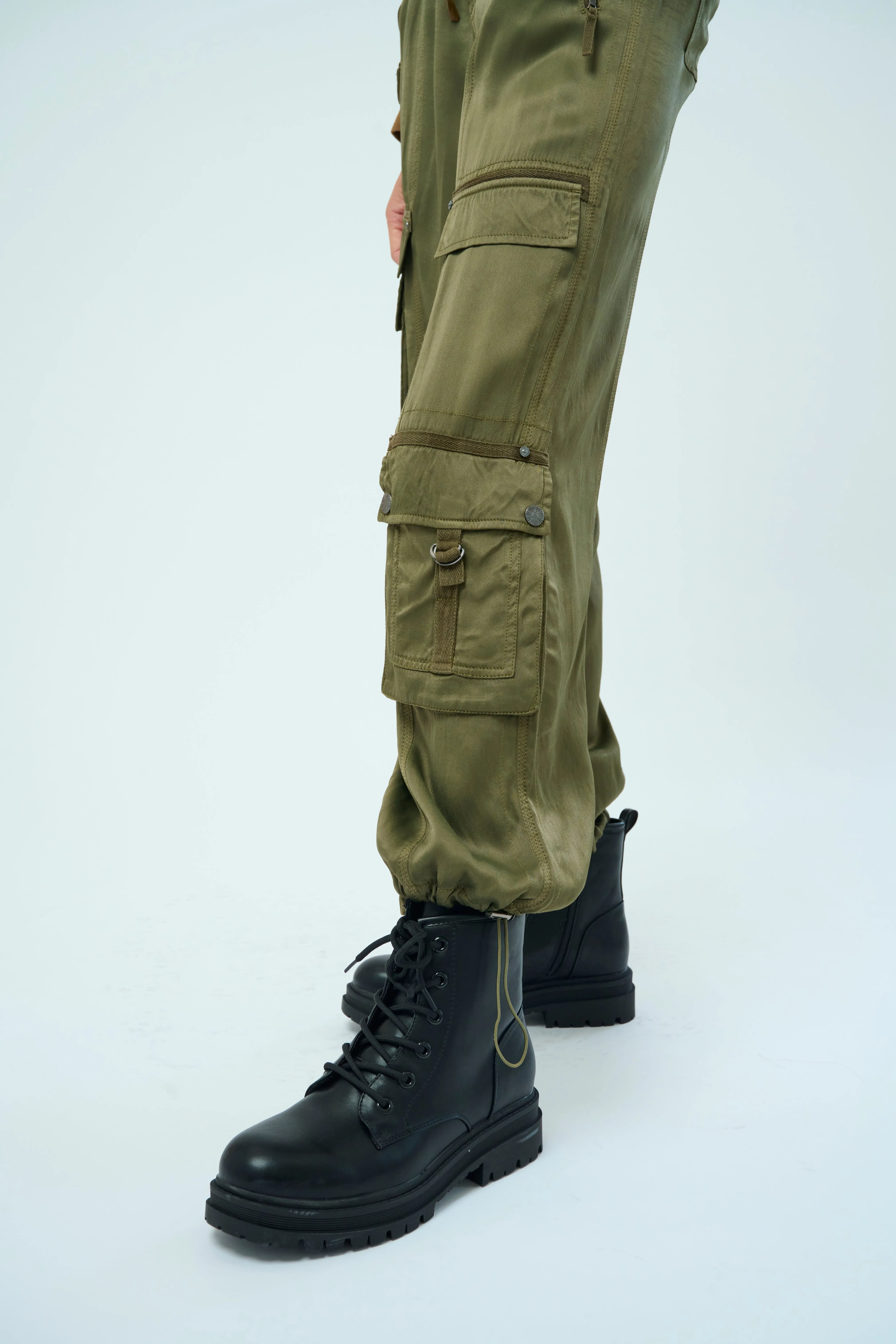 Enika Viscose Satin Twill Cargo Jogger