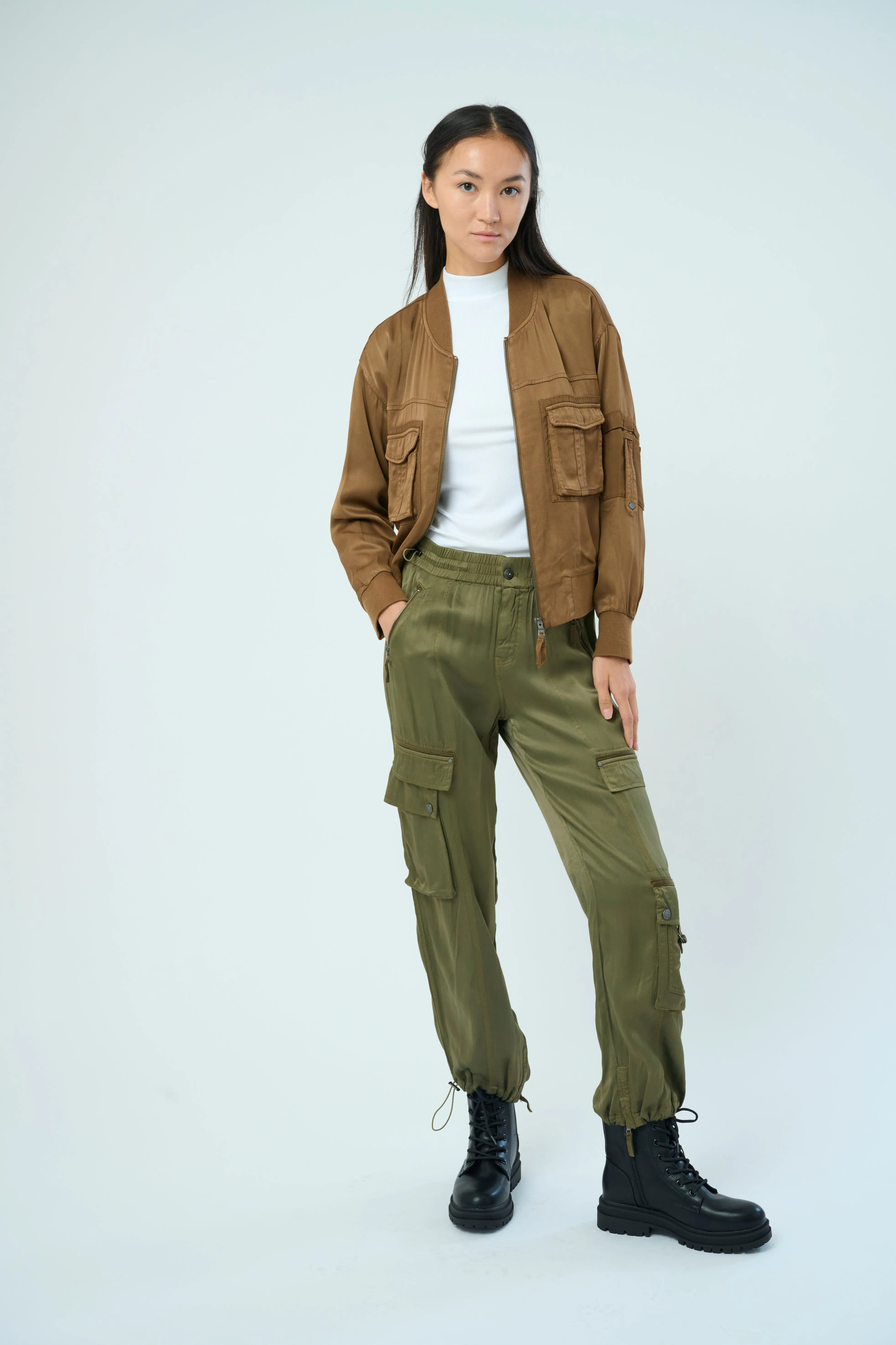 Enika Viscose Satin Twill Cargo Jogger