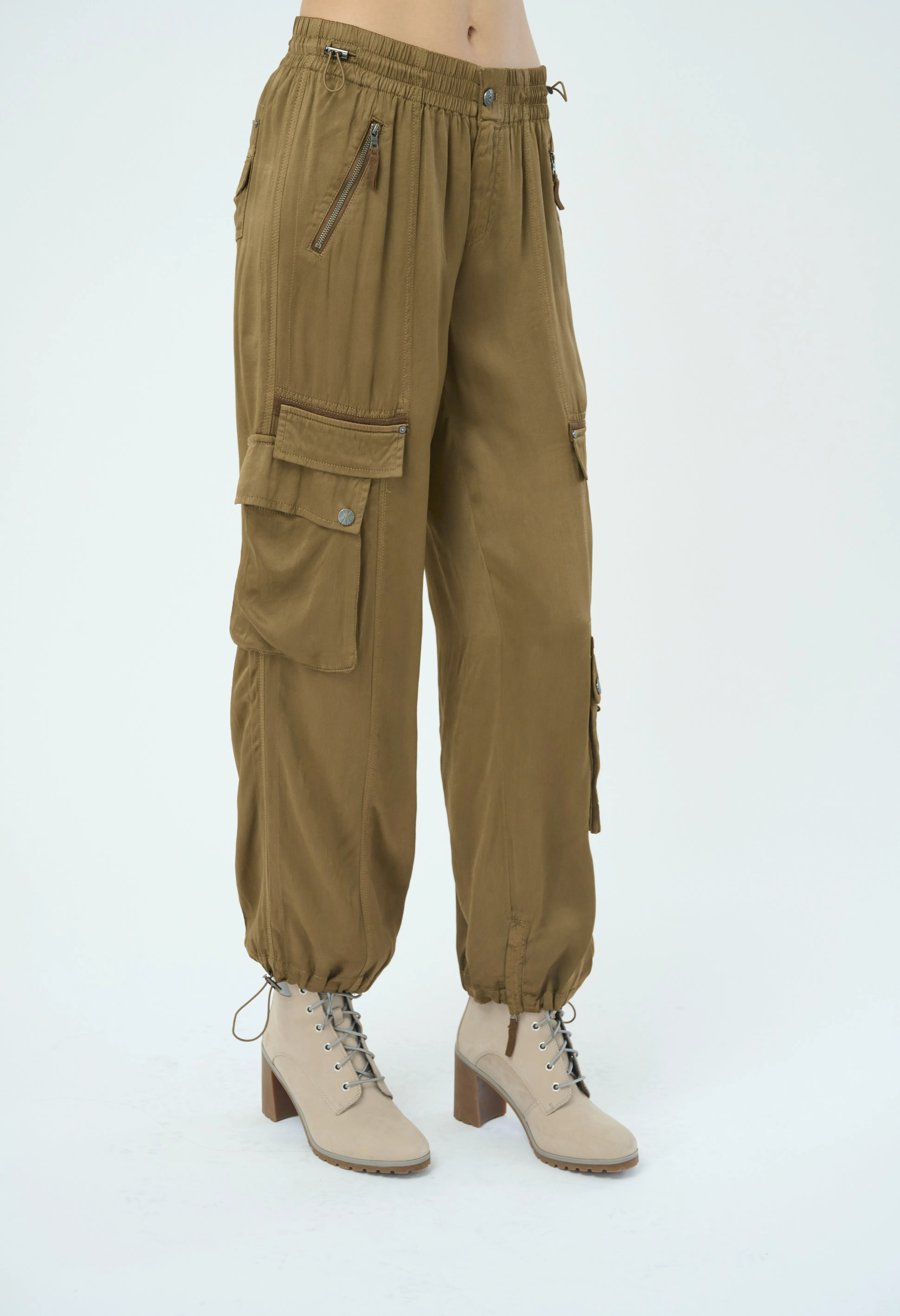 Enika Viscose Satin Twill Cargo Jogger