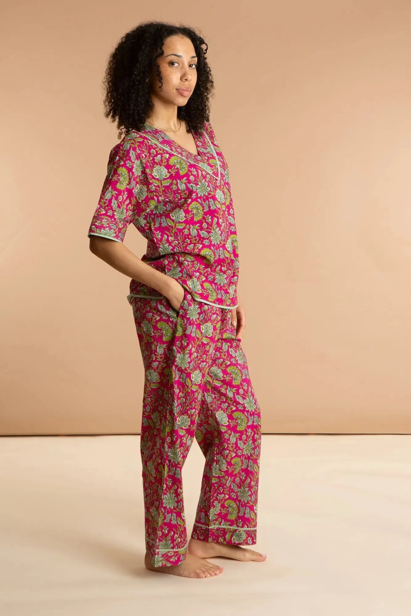 Fuchsia Freesia Women's Floral Cotton Pyjamas