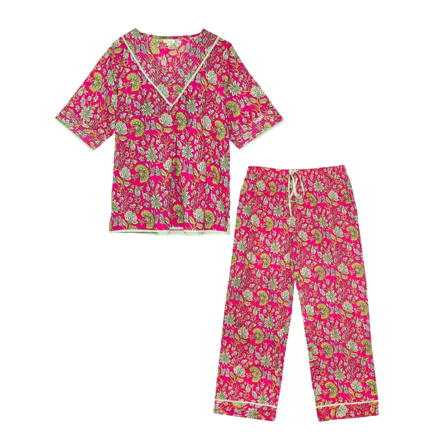 Fuchsia Freesia Women's Floral Cotton Pyjamas