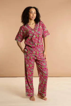 Fuchsia Freesia Women's Floral Cotton Pyjamas