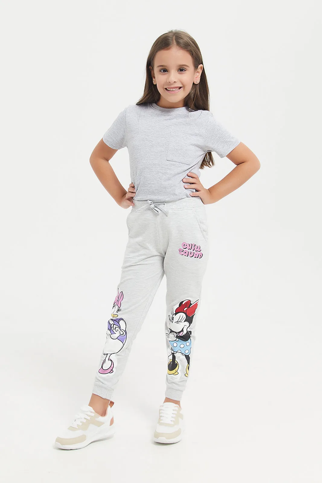 Girls Grey Minnie And Daisy Print Track Pants