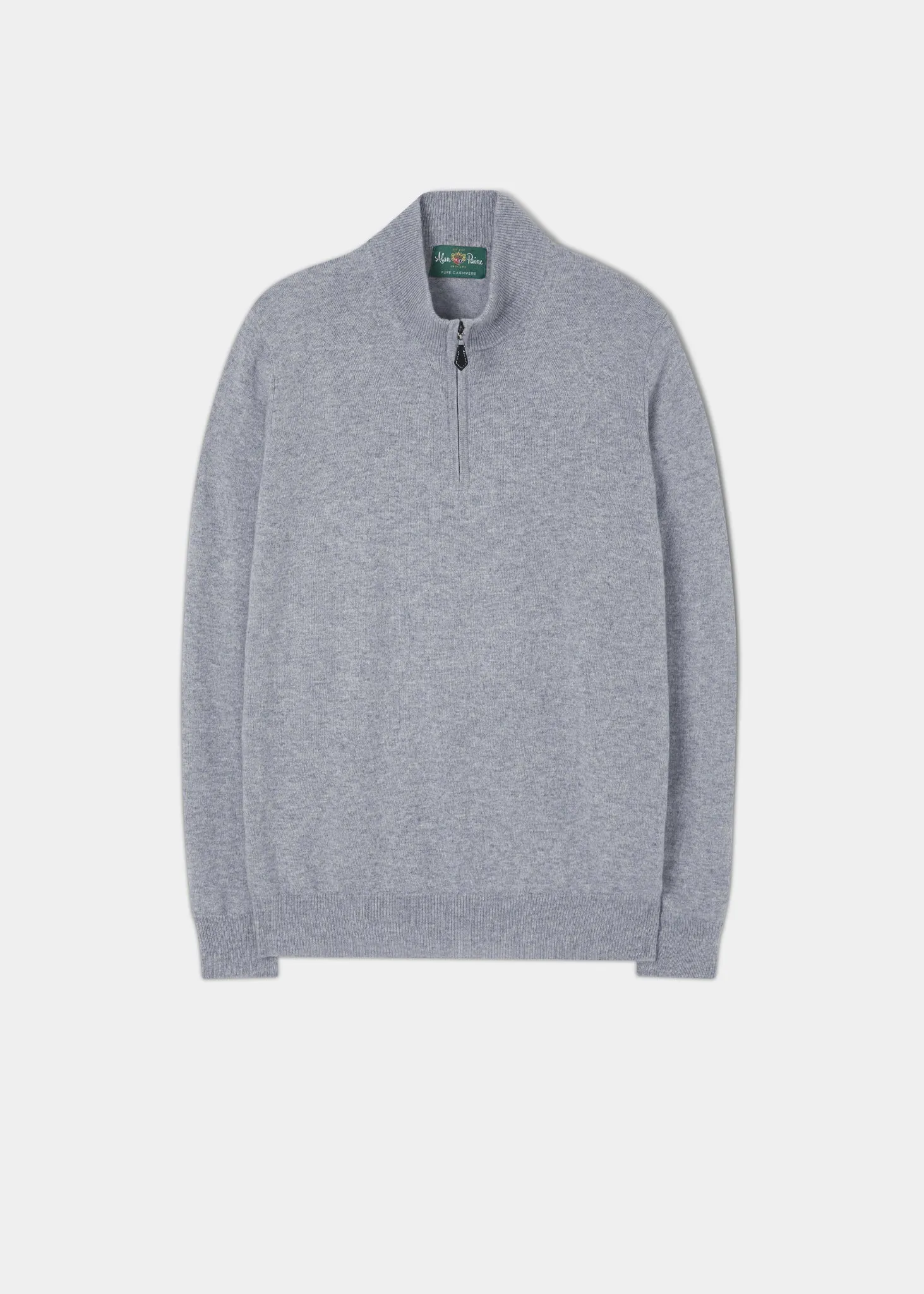 Hanbury Cashmere Zipped Mock Neck Jumper in Light Grey Mix - Regular Fit