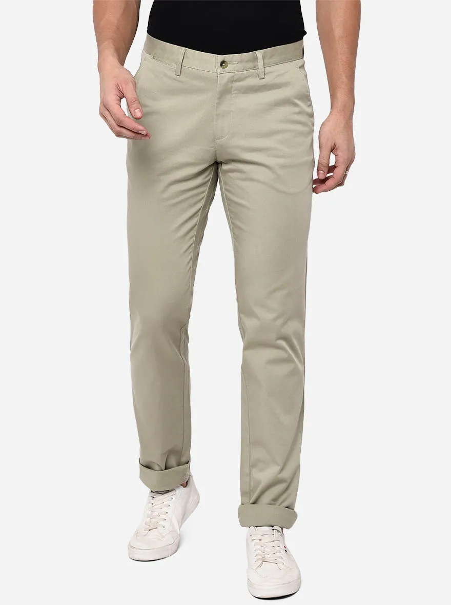 Ivory Solid Slim Fit Casual Trouser | Greenfibre