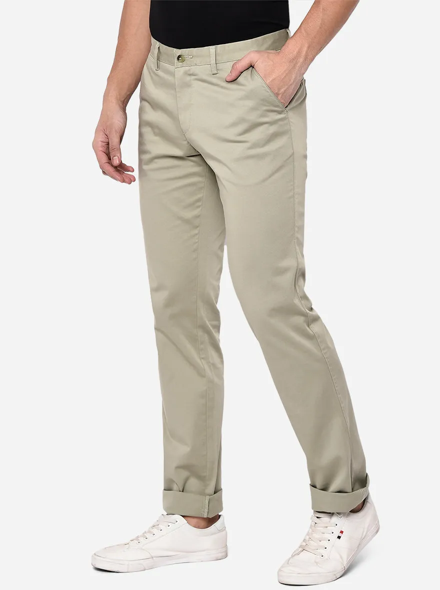 Ivory Solid Slim Fit Casual Trouser | Greenfibre