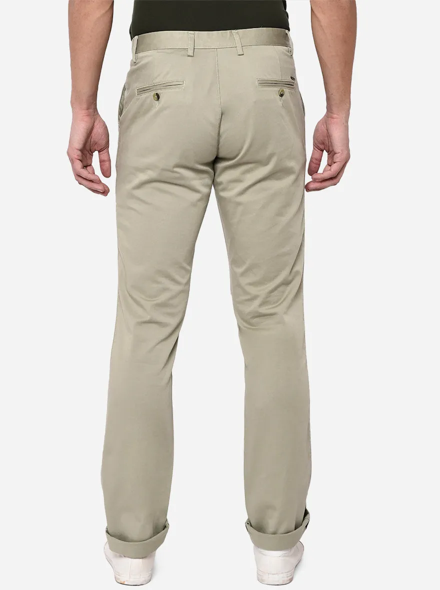 Ivory Solid Slim Fit Casual Trouser | Greenfibre