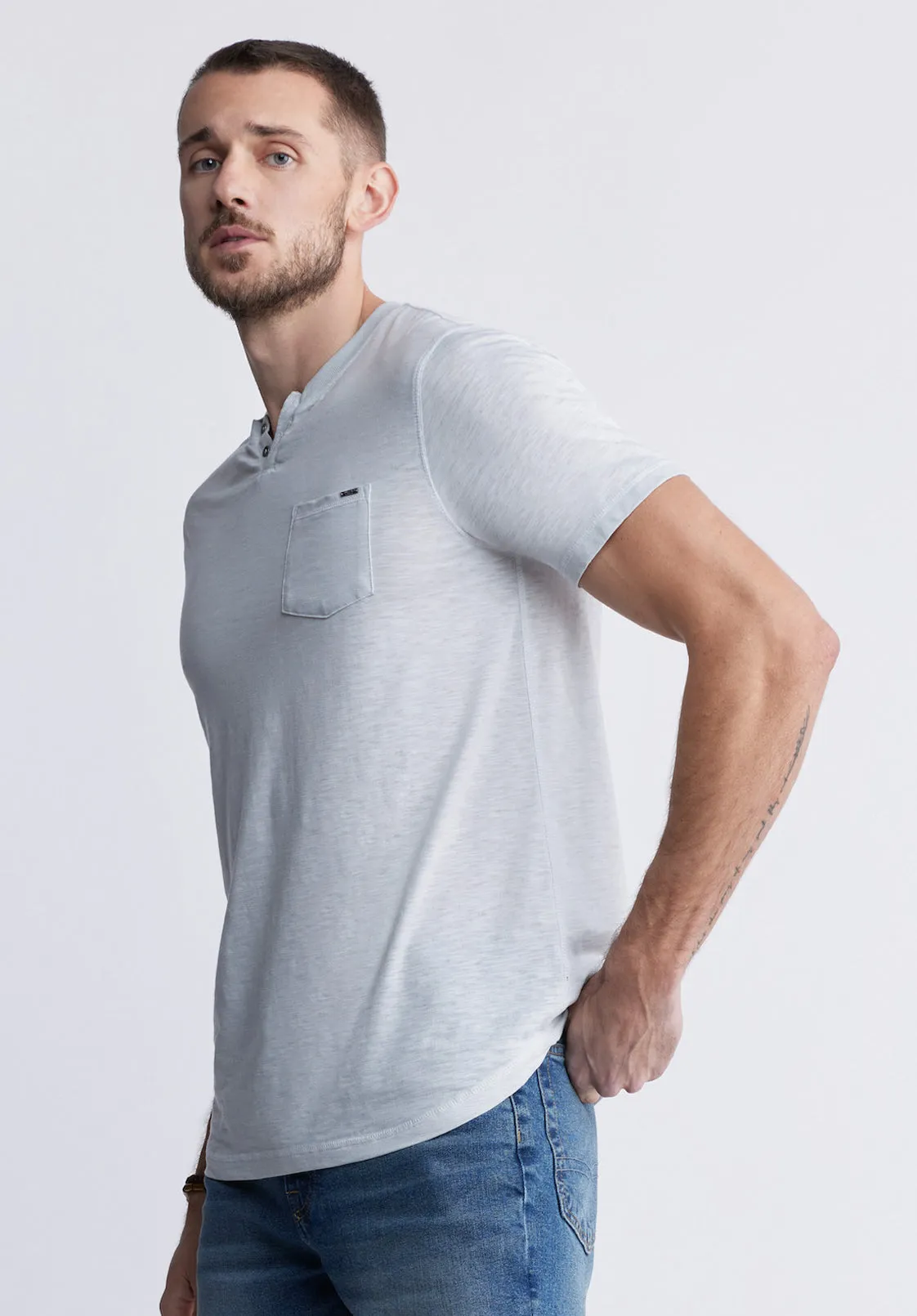 Kadyo Men's Pocket Henley Top in Charlie Grey - BM24345