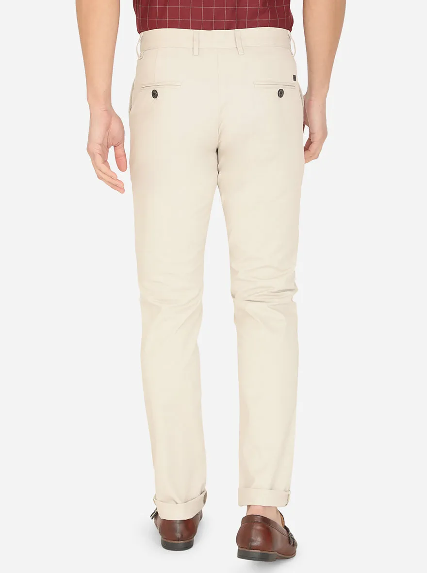 Light Cream Solid Uno Fit Casual Trouser | JadeBlue