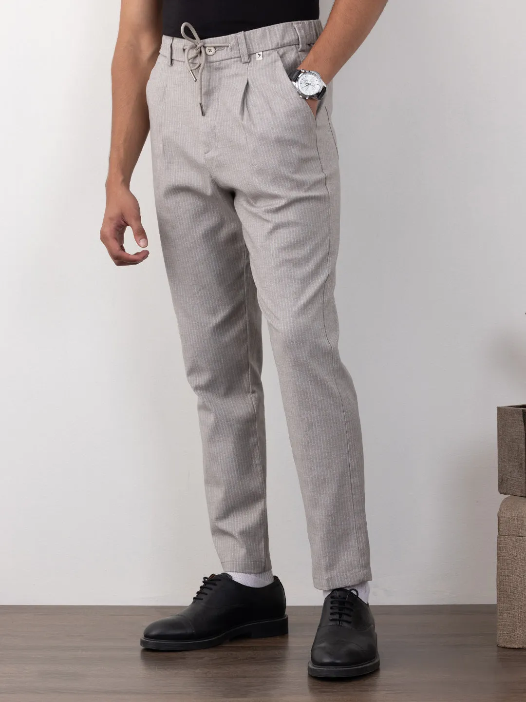 Lighy Grey Striped Loose Pants