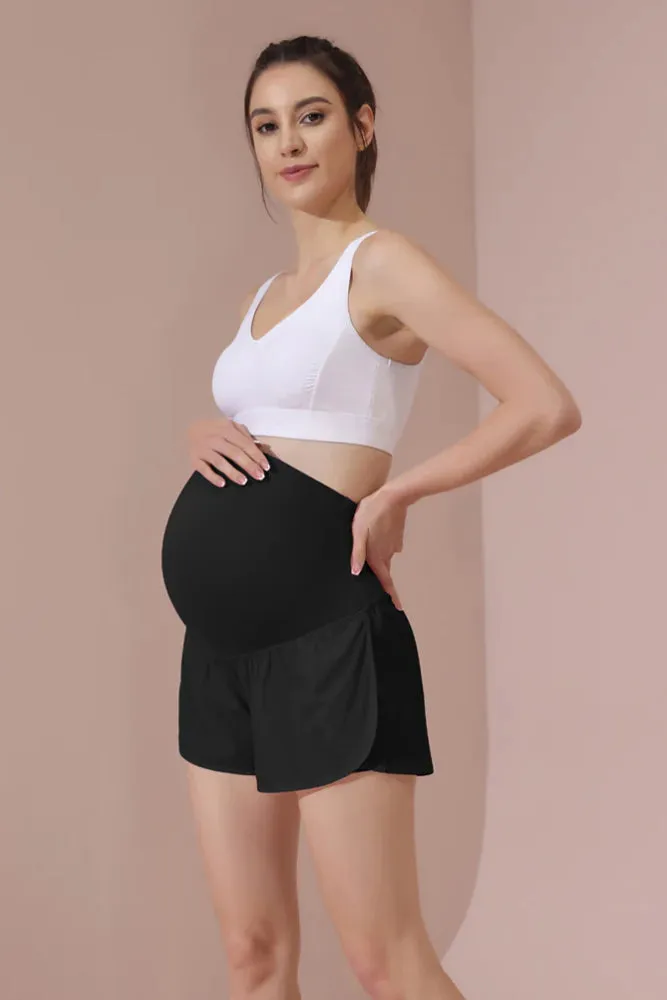 Maacie Women Maternity Layered Fast Drying Yoga Shorts with Liner Inner Pocket