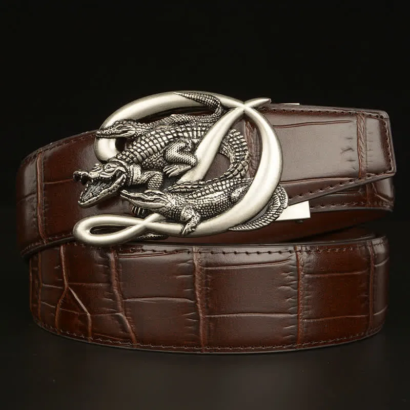 Men's Crocodile Buckle Alligator Pattern Leather Belt