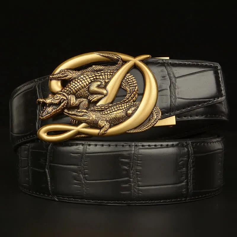 Men's Crocodile Buckle Alligator Pattern Leather Belt