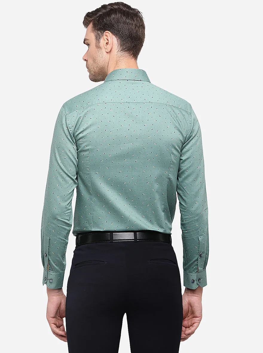 Mint Green Printed Slim Fit Formal Shirt | Greenfibre