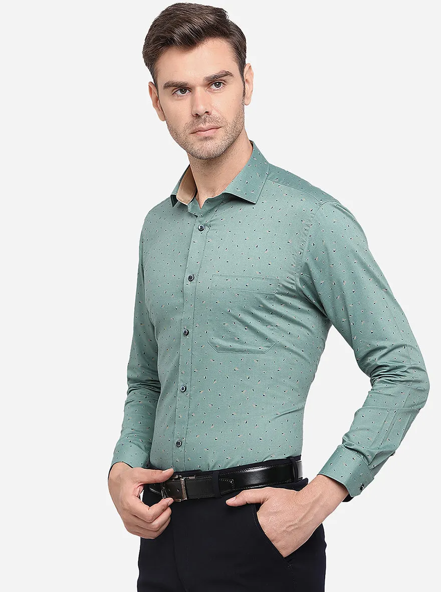 Mint Green Printed Slim Fit Formal Shirt | Greenfibre