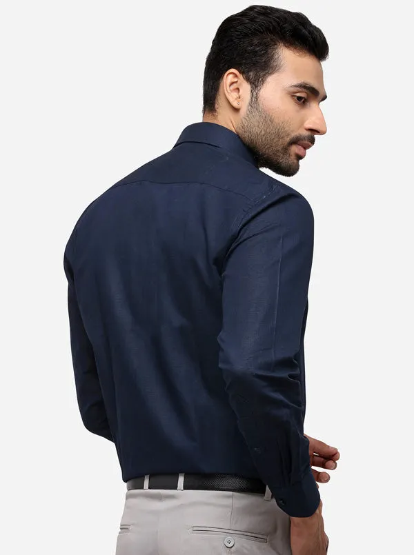 Navy Blue Solid Regular Fit Formal Shirt | Greenfibre