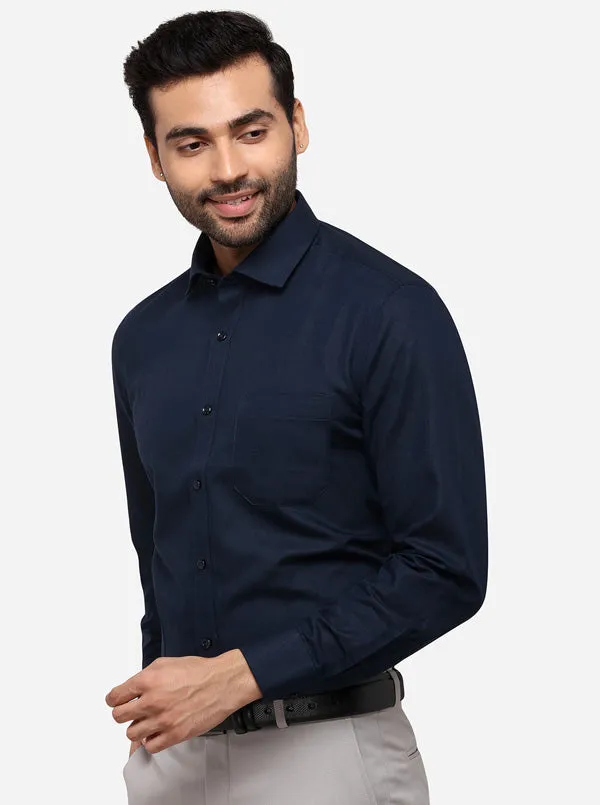 Navy Blue Solid Regular Fit Formal Shirt | Greenfibre