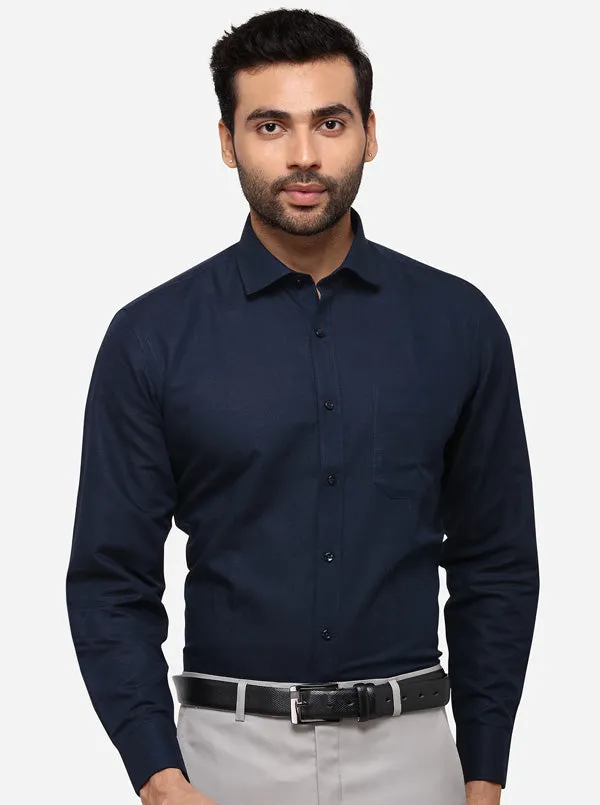 Navy Blue Solid Regular Fit Formal Shirt | Greenfibre