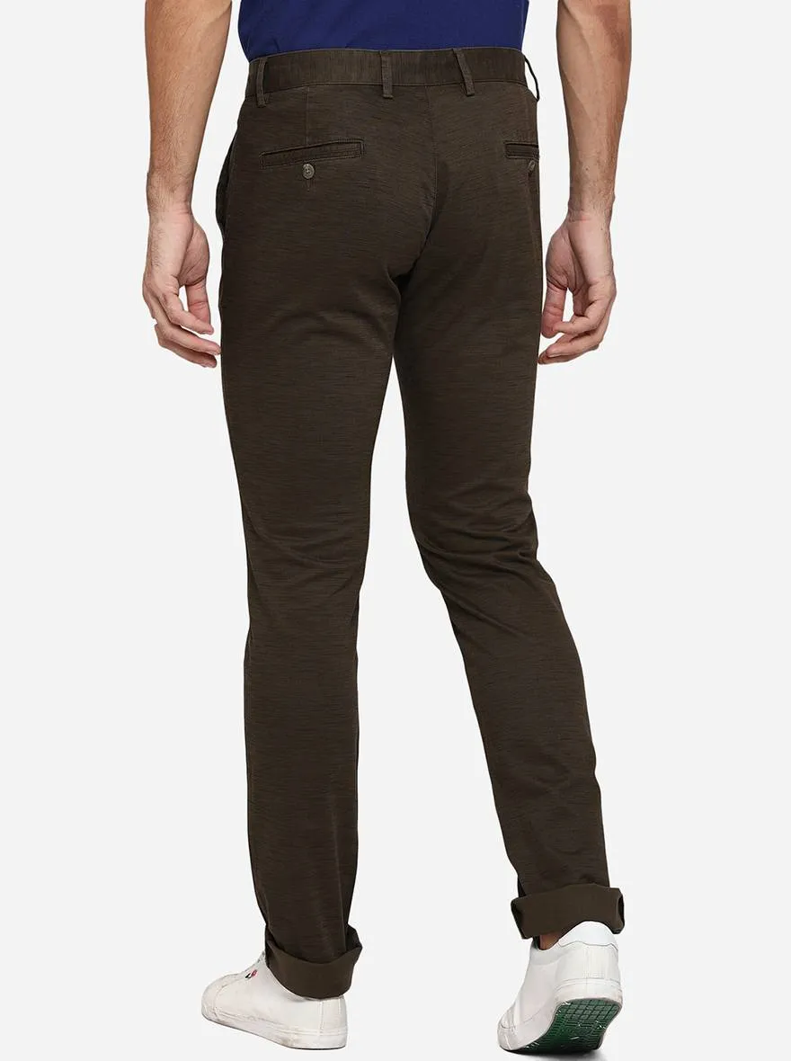 Olive Brown Solid Super Slim Fit Casual Trouser | Greenfibre