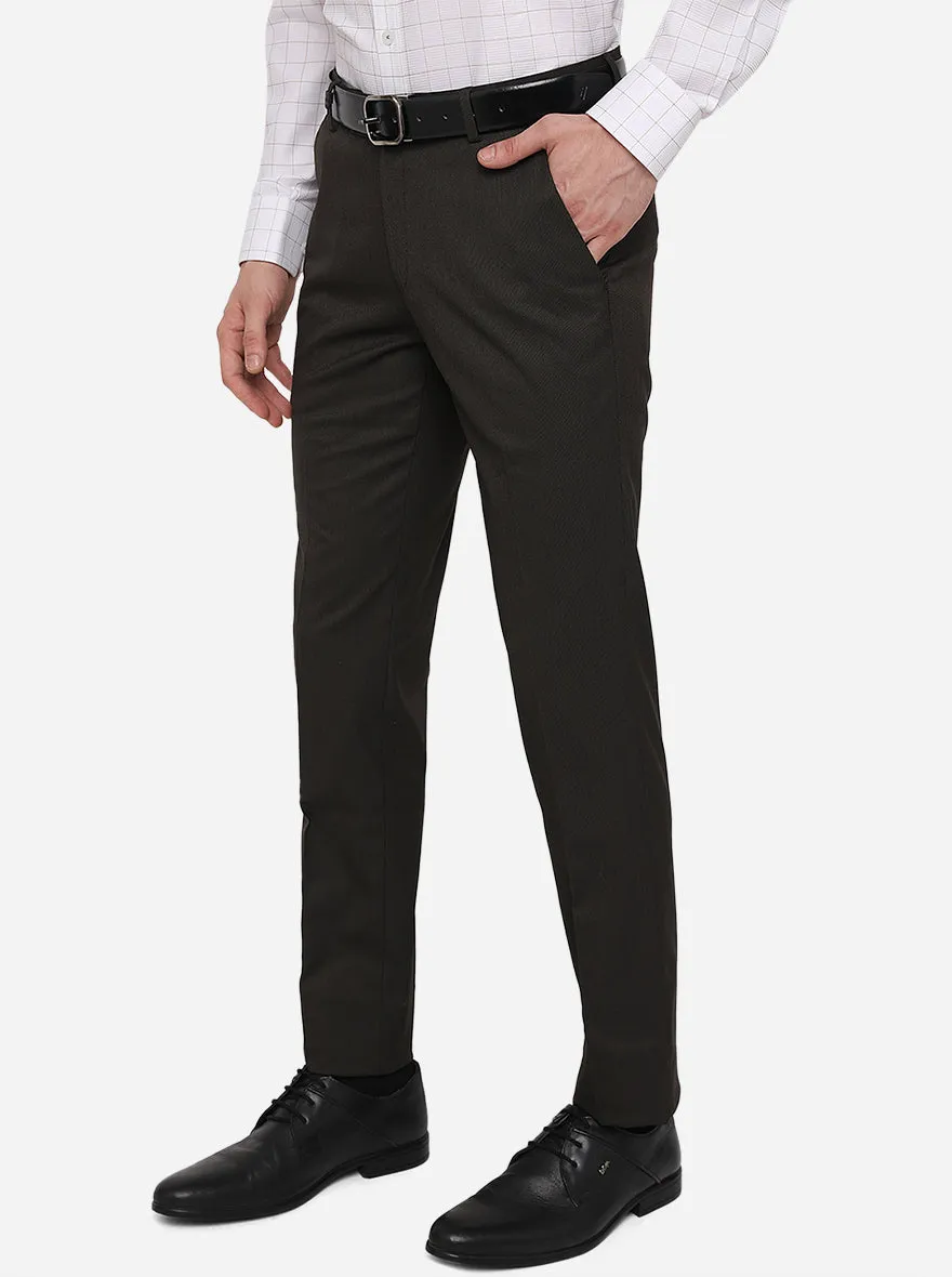 Olive Grey Solid Super Slim Fit Formal Trouser | JadeBlue